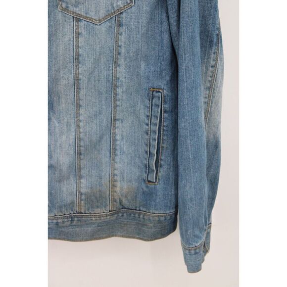 Dravus Denim Jeans Jacket Sherpa Collar Native Pattern Lining Size Large - Picture 4 of 10